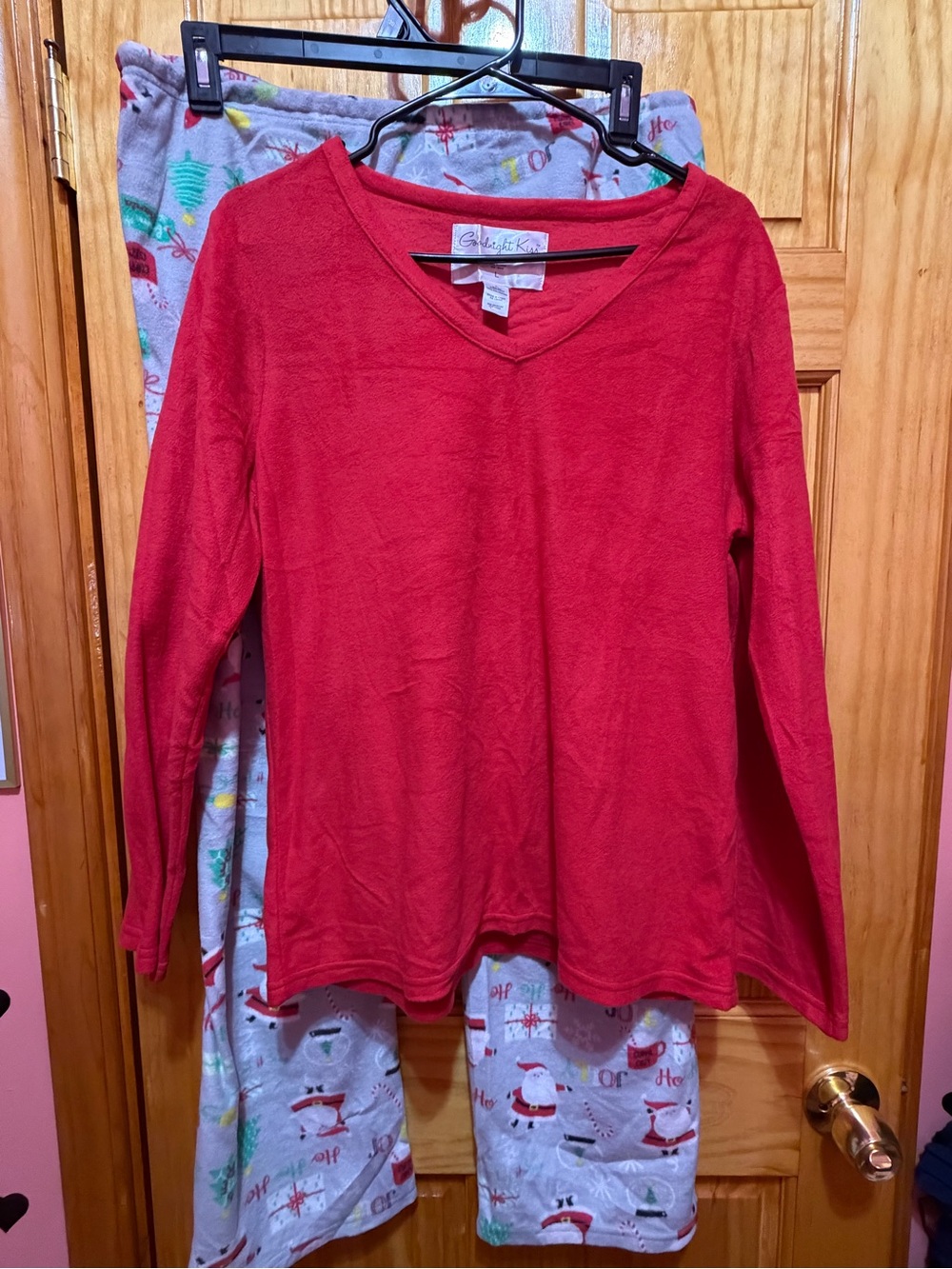 Women’s Red V-Neck Long Sleeve Pajama Top by Goodnight Kiss